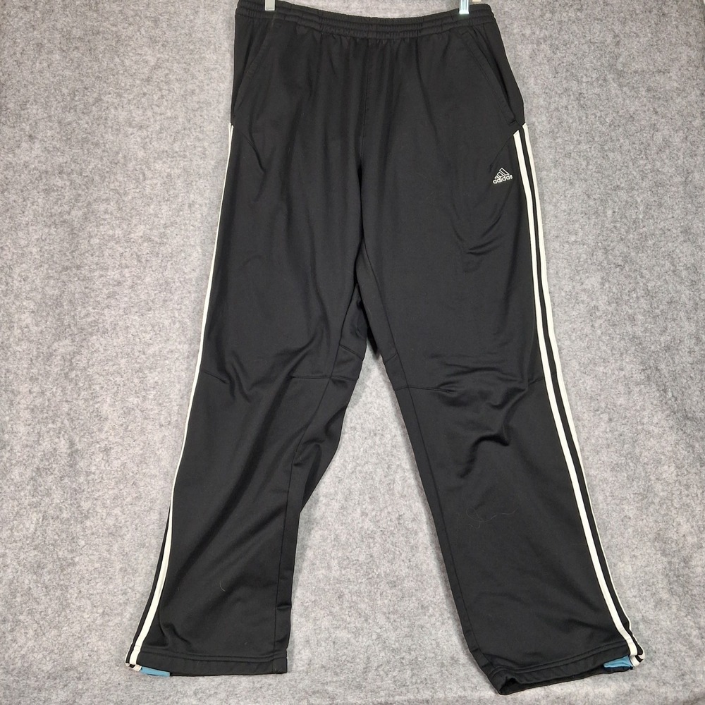 Adidas Track Pants Mens 2XL Black White 3-Stripe Zip Ankle Athletic Sweatpants
